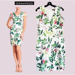 DONNA RICCO NEW Romantic Floral Cold Shoulder V-Neck Sheath Dress 10